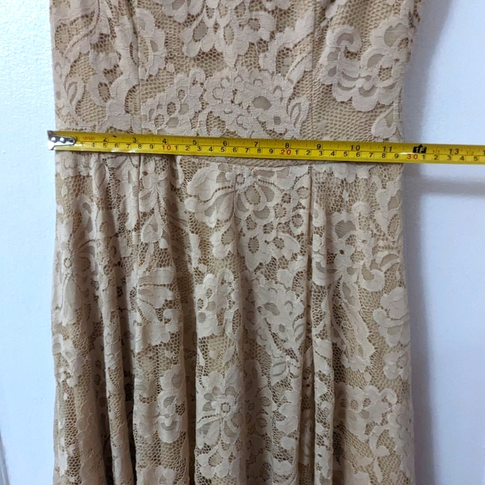 Champagne High Low Illusion Sweetheart Neckline Lace Dress - Picture 6 of 11